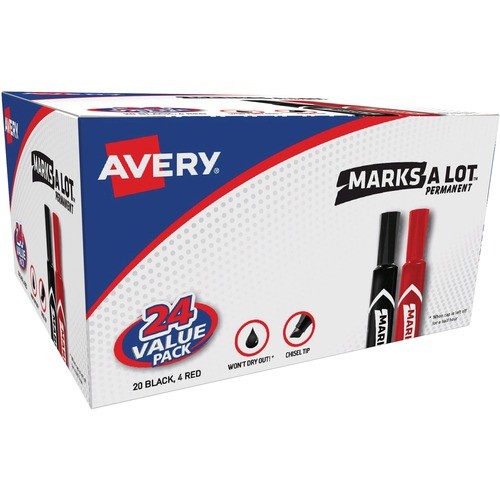 MARKS A LOT REGULAR DESK-STYLE PERMANENT MARKER VALUE PACK, BROAD CHISEL TIP, ASSORTED COLORS, 24/PACK (98187)