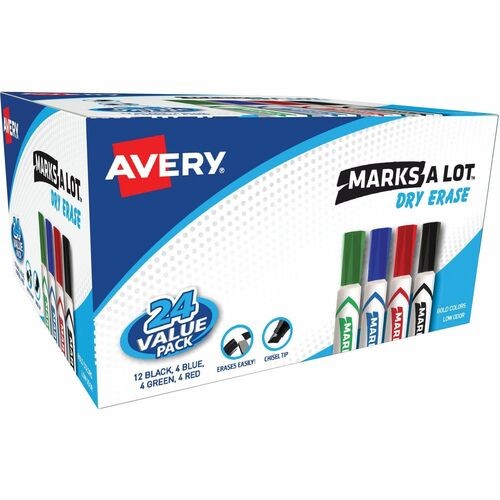MARKS A LOT DESK-STYLE DRY ERASE MARKER VALUE PACK, BROAD CHISEL TIP, ASSORTED COLORS, 24/PACK (98188)
