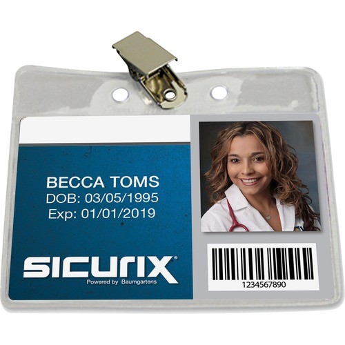 Badge Holder, Clip, Horizontal, Vinyl, 2-1/2"x3-1/2", 50/PK, CL