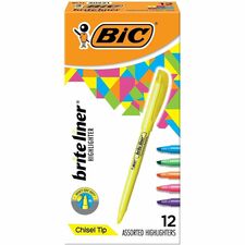 Highlighters, w/Pocket Clip, Chisel Point, Nontoxic, 12/BX, Asst.