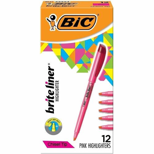 Brite Liner Highlighter, Fluorescent Pink Ink, Chisel Tip, Pink/black Barrel, Dozen