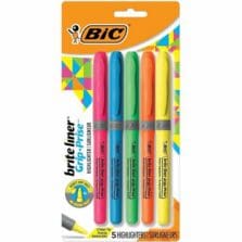 Brite Liner Grip Highlighter, Chisel Tip, 5/ST, Assorted