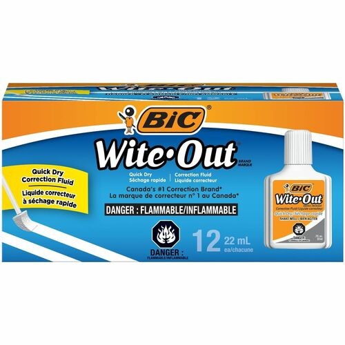 Wite-Out Quick Dry Correction Fluid Value Pack, Foam Brush Tip Applicator, 0.68 oz Bottle, White, Dozen