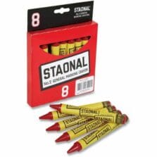 Crayons, Staonal Marking, Permanent, DblWrapped, NonToxic, w/ReusableBox, 0.56"x5", 8/Box, Red
