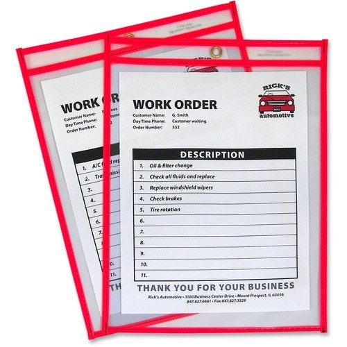 Shop Ticket Holder, 9"x12", Metal Eyelet, Neon Red