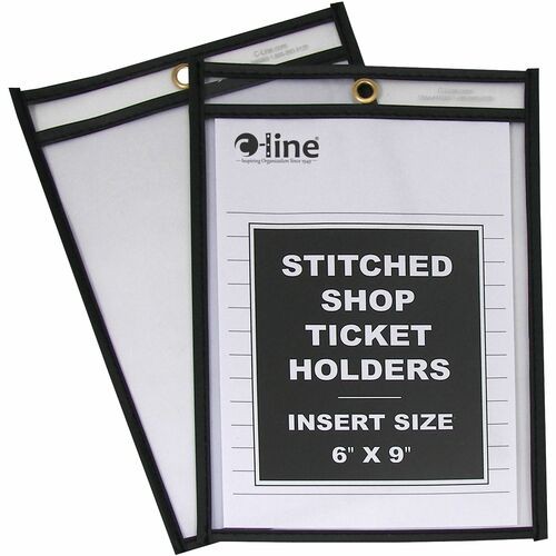 Stitched Shop Ticket Holders, Super Heavy-Duty, Top Load 6 x 9 Insert, Clear Front, Black Border, 25/Box