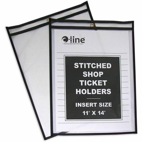 Stitched Shop Ticket Holders, Super Heavy-Duty, Top Load 11 x 14 Insert, Clear Front, Black Border, 25/Box