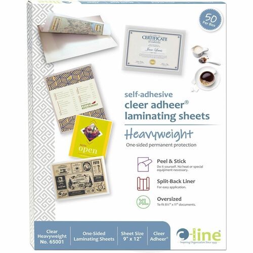 CLEER ADHEER SELF-ADHESIVE LAMINATING FILM, 2 MIL, 9" X 12", GLOSS CLEAR, 50/BOX