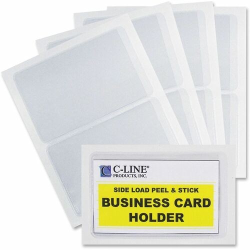 Self-Adhesive Business Card Holders, Side Load, 2 x 3.5, Clear, 10/Pack