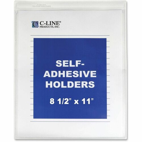 Self-Adhesive Poly Shop Ticket Holders, Super Heavy-Duty, Top Load 9 x 12 Insert, Clear Front, 50/Box