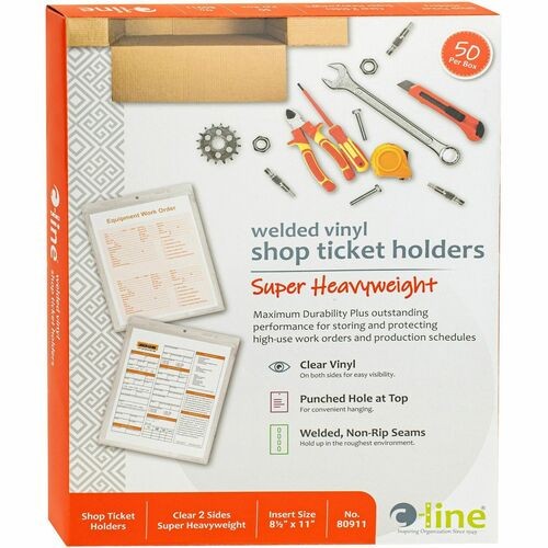 Clear Vinyl Shop Ticket Holders, Super Heavy-Duty, Top Load 8.5 x 11 Insert, Clear Front, 50/Box
