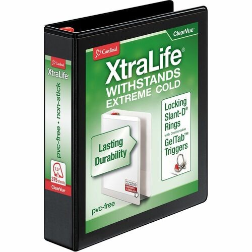 XtraLife ClearVue Non-Stick Slant-D Ring Binder, 3 Rings, 1.5" Capacity, 11 x 8.5, Black