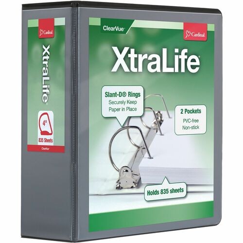 XtraLife ClearVue Non-Stick Slant-D Ring Binder, 3 Rings, 4" Capacity, 11 x 8.5, Black