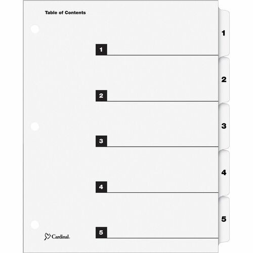 OneStep Printable Table of Contents and Dividers, 5-Tab, 1 to 5, 11 x 8.5, White, White Tabs, 1 Set