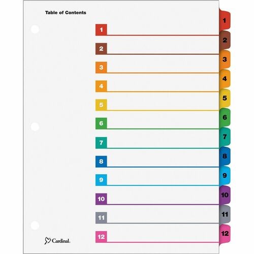 Index Divider System, 1 Step, Printed 1-12, 12 Tabs, Multicolor