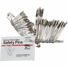 Safety Pins, Assorted Sizes, Nickel Plated, 50 Ea/Pk