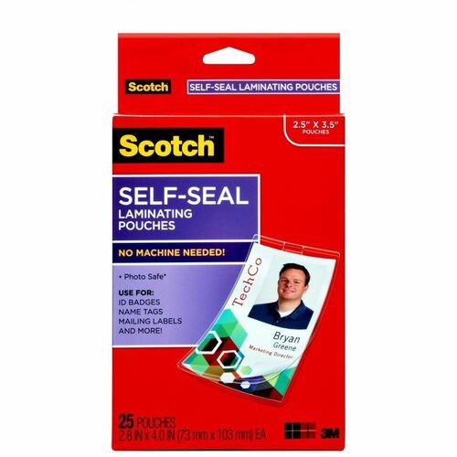 SELF-SEALING LAMINATING POUCHES, 12.5 MIL, 2.31" X 4.06", GLOSS CLEAR, 25/PACK