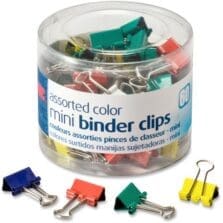 Mini Binder Clips, Metal, 60/PK, AST