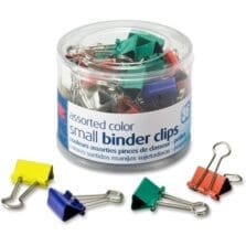 Binder Clips, Small, 36/PK, Green/White/Yellow/Blue/Red