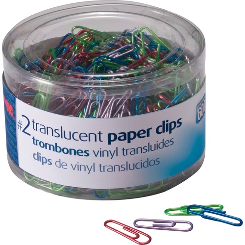 Translucent Paper Clips, Vinyl, Small, 600/PK, BE/PE/GN/RD/SR