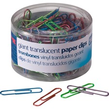 Translucent Paper Clips, Vinyl, Giant, 200/PK, BE/PE/GN/RD/SR