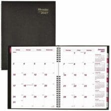Monthly Planner, 14 Month, 2PPM, Hard Cover, 8-1/2"x11", Black