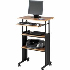 Stand Up Workstation, 29-1/2"x22"x35"-49", BK/Medium Oak