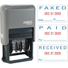 Self-Inking Message Dater, Paid/Faxed/Received, Blue/Red