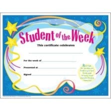 Award, Student of the Week, 8-1/2"x11", 30/PK, Ready to Frame