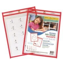 Reusable Dry Erase Pockets, Super Heavy-Duty, Top Load 9 x 12 Insert, Clear Front, Neon Red Border, 30/Pack