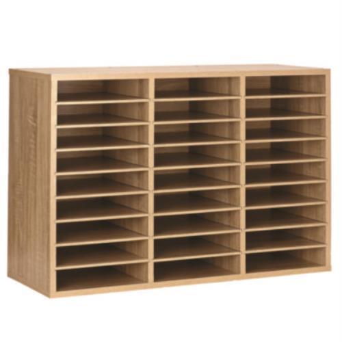 Wooden 27 Compartment Literature Organizer, 27 Sections, Letter Size, 31.49 x 11.81 x 21.65, Medium Oak
