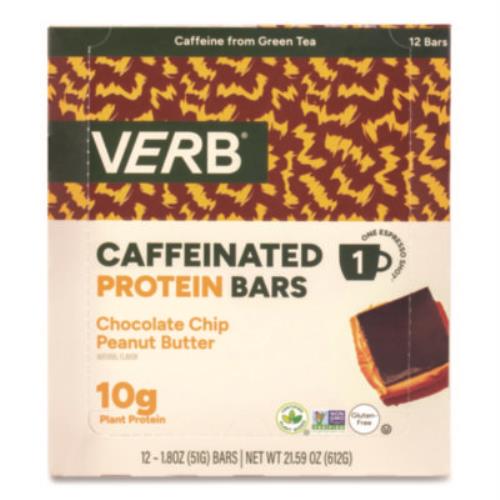 Caffeinated Protein Bar, Chocolate Chip Peanut Butter, 1.8 oz Bar, 12/Box