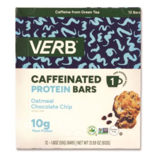 Caffeinated Protein Bar, Oatmeal Chocolate Chip, 1.8 oz Bar, 12/Box