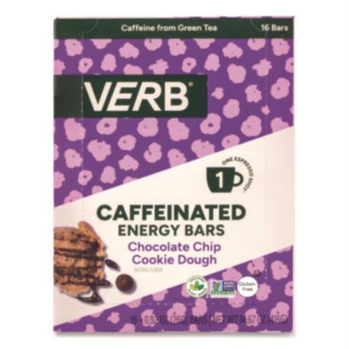 Caffeinated Energy Bar, Chocolate Chip Cookie Dough, 0.92 oz Bar, 16/Box