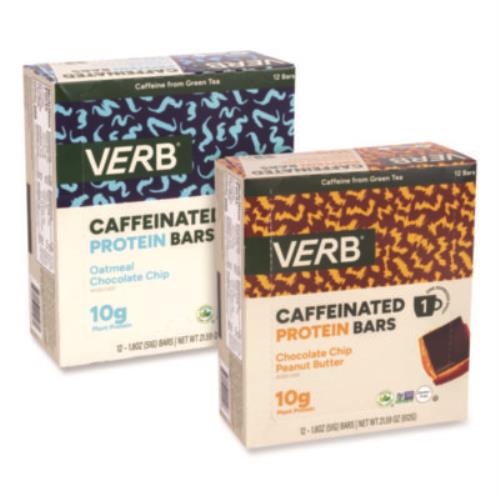 Caffeinated Protein Bar, Chocolate Chip Peanut Butter and Oatmeal Chocolate Chip, 1.8 oz Bar, 24/Box