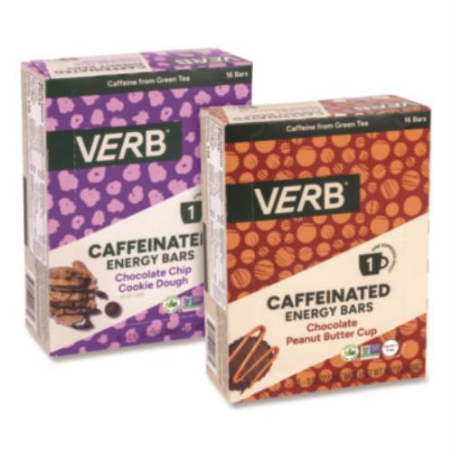 Caffeinated Energy Bar, Chocolate Peanut Butter Cup and Chocolate Chip Cookie Dough, 0.92 oz Bar, 32/Box
