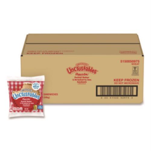 UNCRUSTABLES Soft Bread Sandwiches, Wheat Bread, Peanut Butter and Strawberry, 2.6 oz Bag, 48/Carton