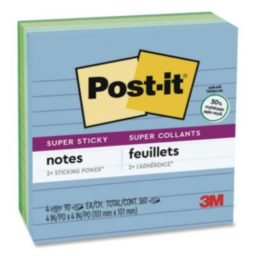 Recycled Notes in Oasis Collection Colors, Note Ruled, 4 x 4, 90 Sheets/Pad, 4 Pads/Pack