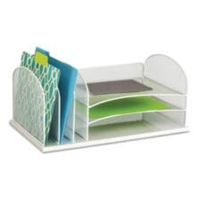 ONYX DESK ORGANIZER WITH THREE HORIZONTAL AND THREE UPRIGHT SECTIONS, LETTER SIZE FILES, 19.5 X 11.5 X 8.25, WHITE