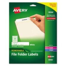 REMOVABLE FILE FOLDER LABELS WITH SURE FEED TECHNOLOGY, 0.66 X 3.44, WHITE, 30/SHEET, 25 SHEETS/PACK