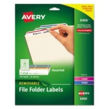 REMOVABLE FILE FOLDER LABELS WITH SURE FEED TECHNOLOGY, 0.66 X 3.44, WHITE, 30/SHEET, 25 SHEETS/PACK