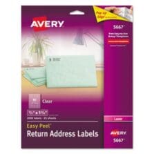 MATTE CLEAR EASY PEEL MAILING LABELS W/ SURE FEED TECHNOLOGY, LASER PRINTERS, 0.5 X 1.75, CLEAR, 80/SHEET, 25 SHEETS/BOX
