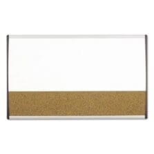 ARC Frame Cubicle Board, Combo Dry Erase/Cork Bulletin, 30" x 18", Tan/White Surface, Satin Aluminum Frame
