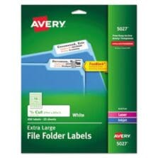 EXTRA-LARGE TRUEBLOCK FILE FOLDER LABELS WITH SURE FEED TECHNOLOGY, 0.94 X 3.44, WHITE, 18/SHEET, 25 SHEETS/PACK