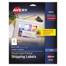 Full-Sheet Vibrant Inkjet Color-Print Labels, 8.5 X 11, Matte White, 20/pack