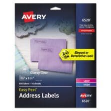 GLOSSY CLEAR EASY PEEL MAILING LABELS W/ SURE FEED TECHNOLOGY, INKJET/LASER PRINTERS, 0.66 X 1.75, 60/SHEET, 10 SHEETS/PK