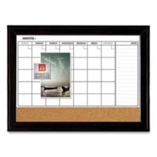 Magnetic Combination Board Calendar, Monthly Planning/Scheduling, 35" x 23", Tan/White Surface, Black Wood Frame