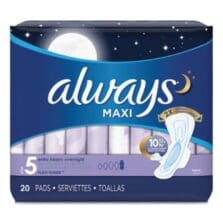 MAXI PADS, EXTRA HEAVY OVERNIGHT, 20/PACK, 6 PACKS/CARTON