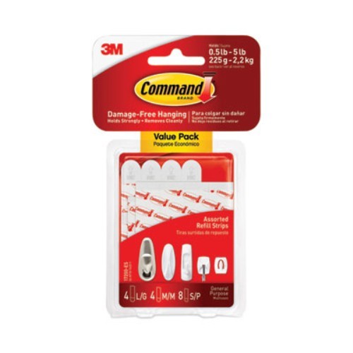 Assorted Refill Strips, Removable, (8) Small 0.75 X 1.75, (4) Medium 0.75 X 2.75, (4) Large 0.75 X 3.75, White, 16/pack