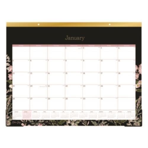 Neveah Monthly Desk Pad Calendar, Floral Artwork, 22" x 17", White/Black/Pink Sheets, Gold Headband, 12-Month (Jan-Dec): 2026